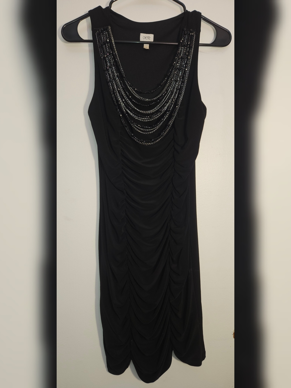 Cache Black Sleeveless Beaded-Trim Ruched Mini Dress